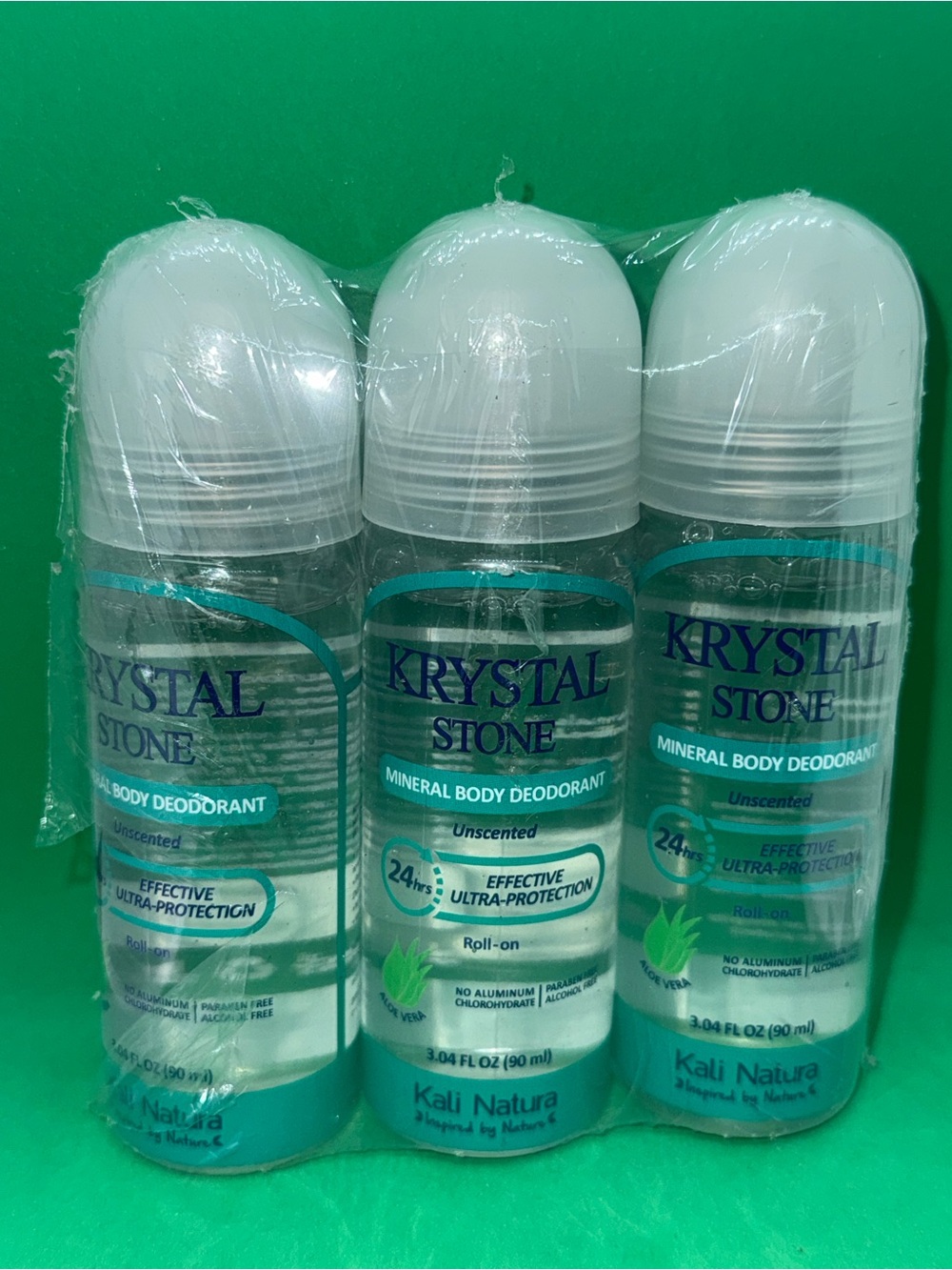 Krystal Stone Mineral Body Deodorant Unscented Aloe Vera Roll-on (3 Pack)